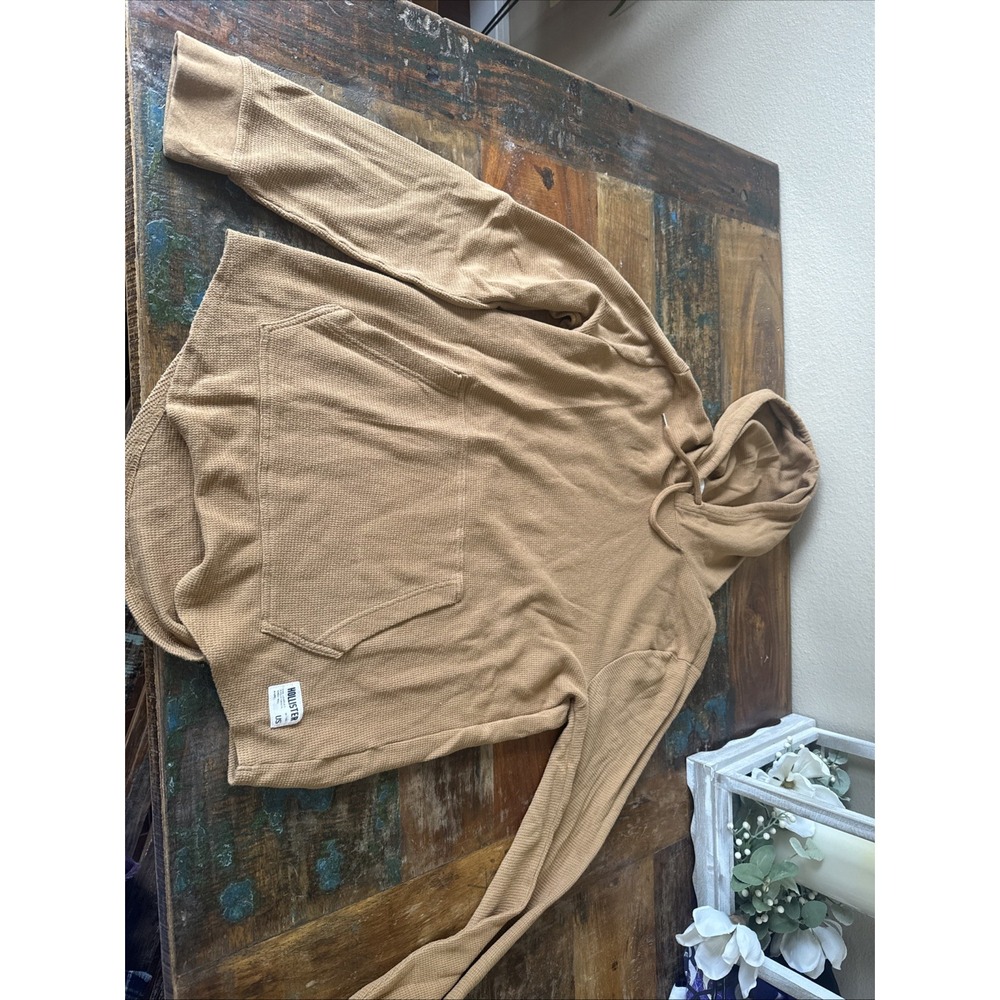 Mens Large Cable Knit Hooded Sweatshirt Tan